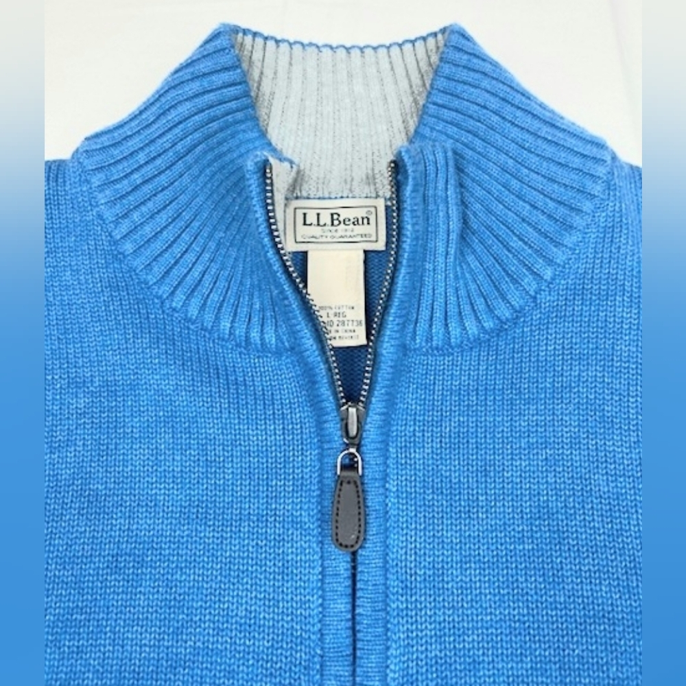 L.L. Bean 1/4 Zip Pullover 100% Cotton Sweater Men's Blue Size L Soft Classic